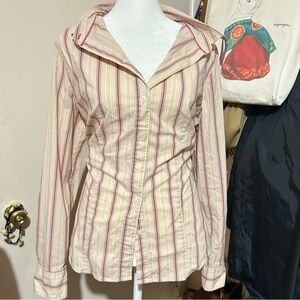 Attention Women's Striped Button-Down Shirt - Cream and Pink